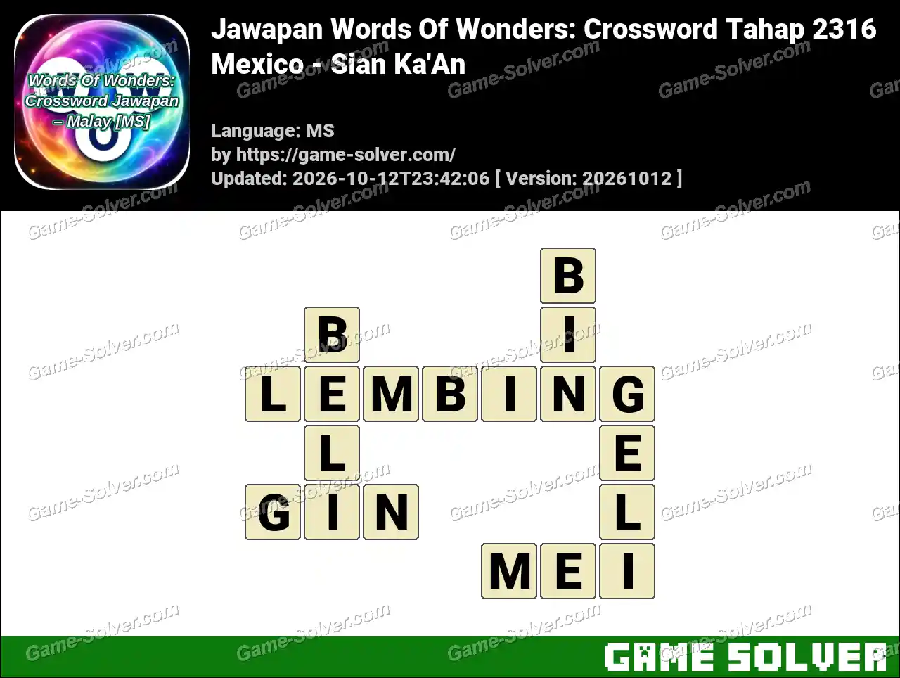 Jawapan Words Of Wonders: Crossword Tahap 2316 – Mexico – Sian Ka’An